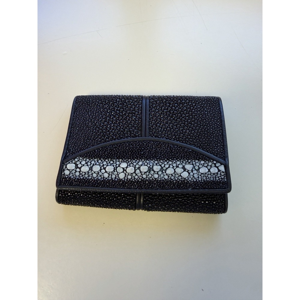 Makai Stingray Leather Wallet Black Metallic Pearlescent Mini